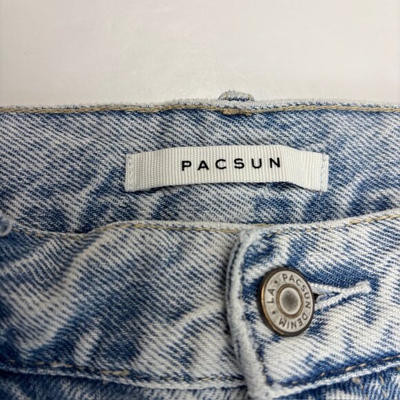 PacSun Distressed High Rise Straight Button Fly Raw Hem Women size 25 Blue jeans - Picture 2 of 4